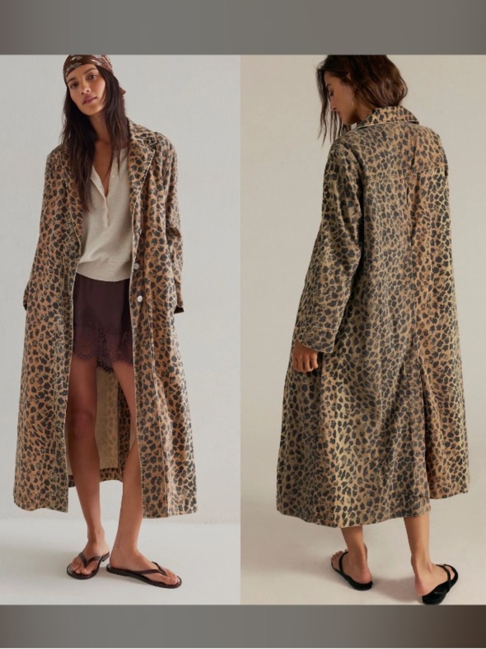 We The Free Monique Cheetah Denim Duster Jacket Size Large NWOT MSRP $228 - Picture 3 of 12
